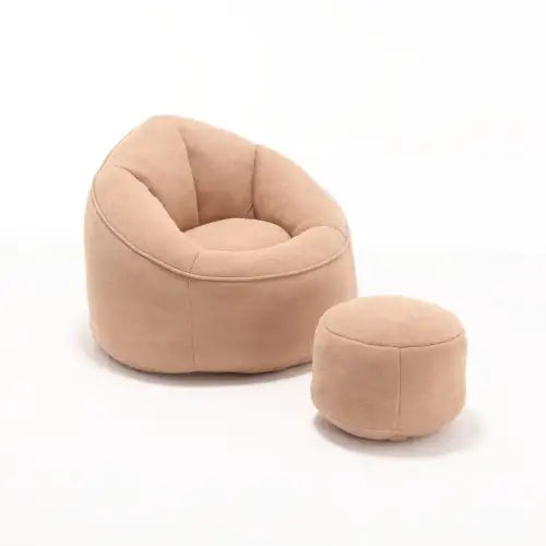 Cozy Tan Bean Bag Chair with Footrest
