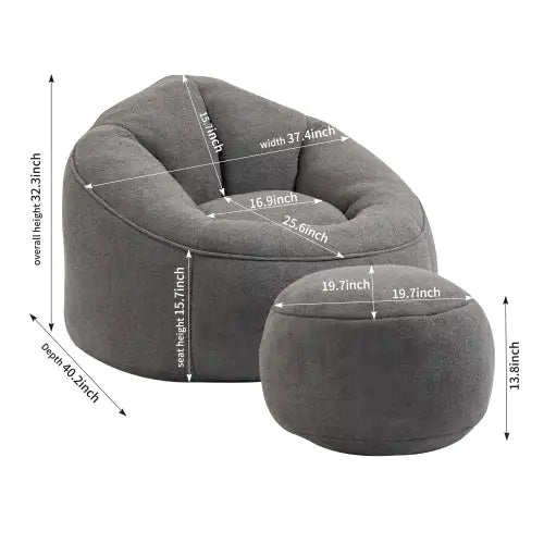 Cozy Grey Bean Bag Chair with Footrest
