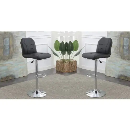 Modern Black Leather Bar Stool Pair
