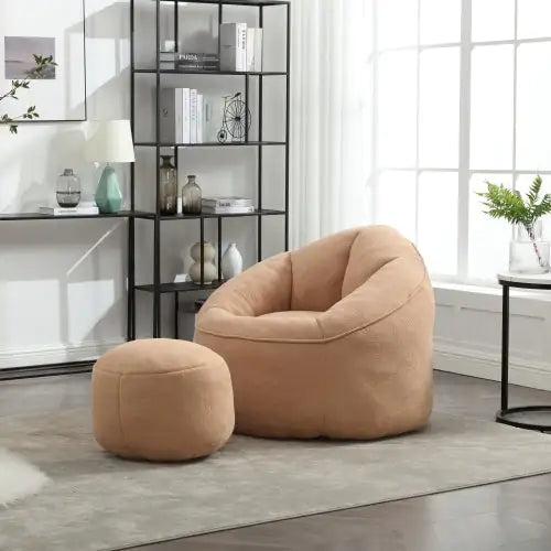 Cozy Tan Bean Bag Chair with Footrest