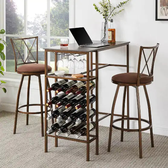 Rustic Brown Bar Chair Duo with Footrest