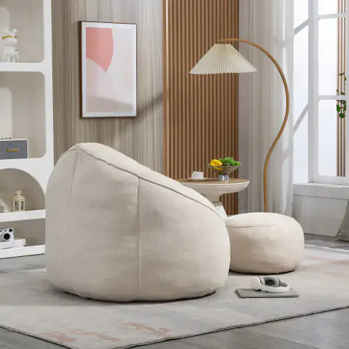 Cozy Beige Bean Bag Chair with Footrest