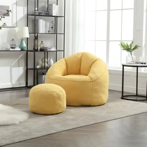Cozy Yellow Bean Bag Chair with Footrest