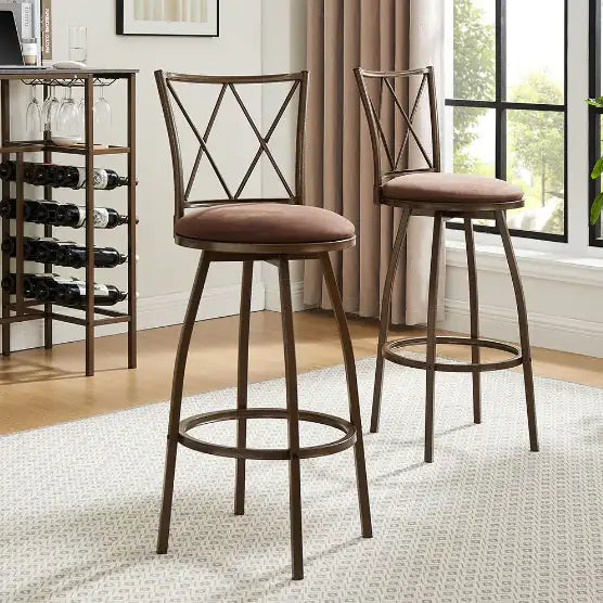 Rustic Brown Bar Chair Duo with Footrest