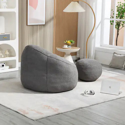 Cozy Grey Bean Bag Chair with Footrest
