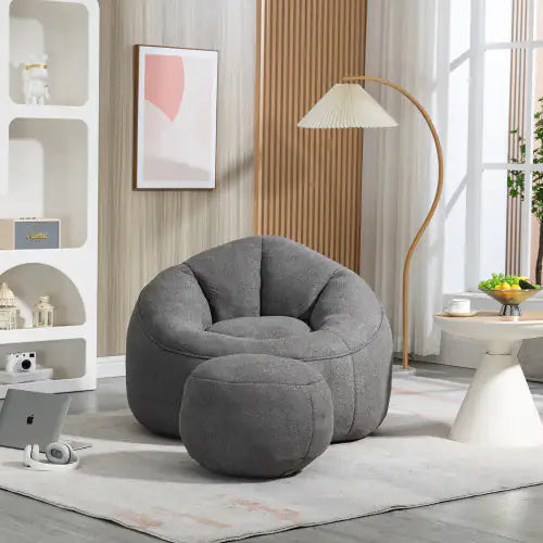 Cozy Grey Bean Bag Chair with Footrest