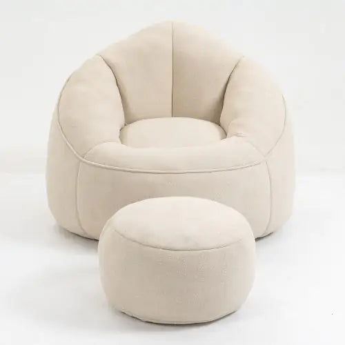 Cozy Beige Bean Bag Chair with Footrest