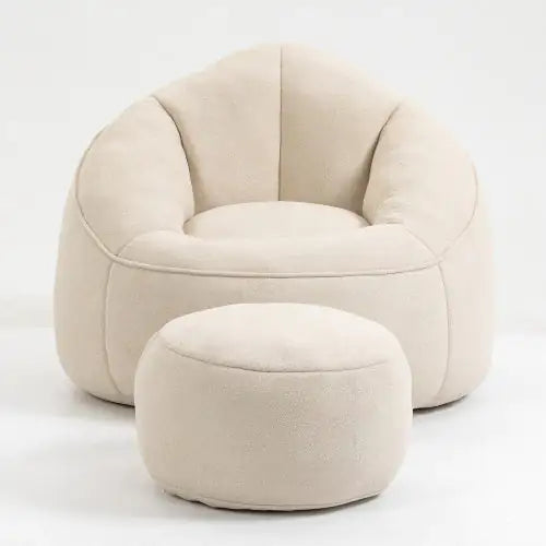 Cozy Beige Bean Bag Chair with Footrest