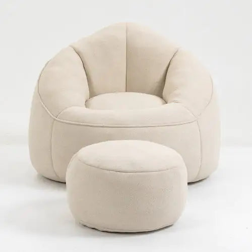 Cozy Beige Bean Bag Chair with Footrest