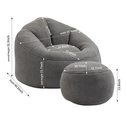 Cozy Grey Bean Bag Chair with Footrest