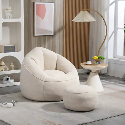 Cozy Beige Bean Bag Chair with Footrest