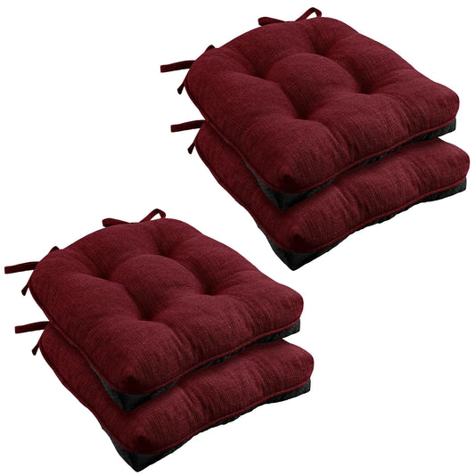 Wellsin Chair Cushions for Dining Chairs 4 Pack 15.5" X 15.5" Kitchen Chair Cushions with Ties and Non-Slip Backing Tufted Shredded Memory Foam Kitchen Chair Pads Burgundy