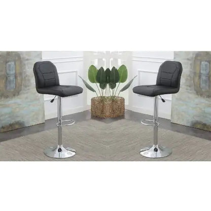 Modern Black Leather Bar Stool Pair