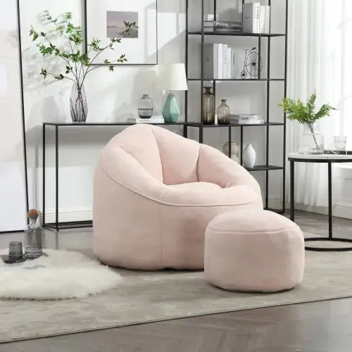 Cozy Pink Bean Bag Chair with Footrest