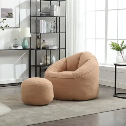 Cozy Tan Bean Bag Chair with Footrest