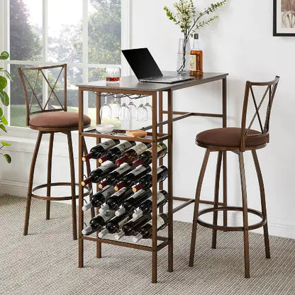 Rustic Brown Bar Chair Duo with Footrest