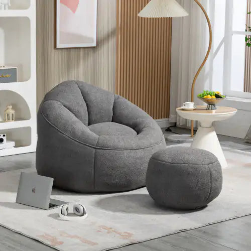 Cozy Grey Bean Bag Chair with Footrest