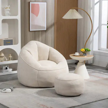 Cozy Beige Bean Bag Chair with Footrest