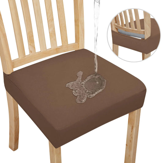 Easy-Going 100% Waterproof Seat Covers for Dining Room Chairs Set of 2 Stretch Chair Seat Slipcovers Protector Removable and Washable Kitchen Dining Chair Covers Brown