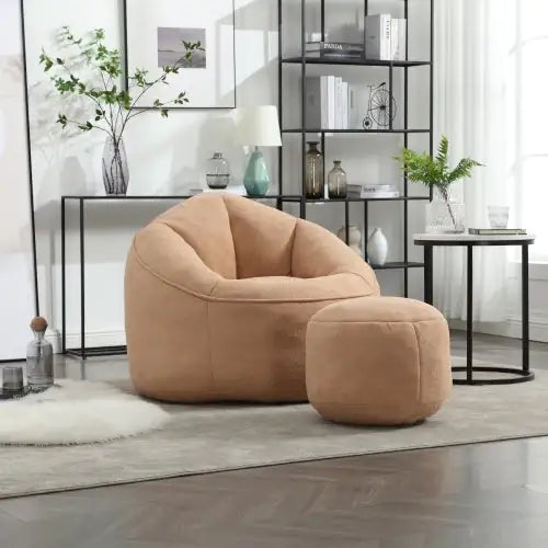 Cozy Tan Bean Bag Chair with Footrest
