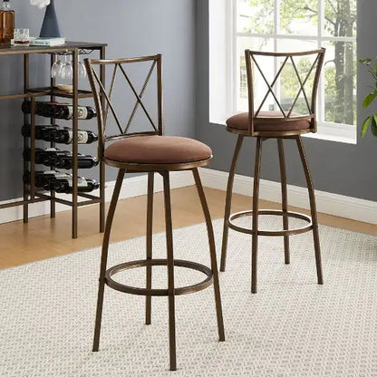 Rustic Brown Bar Chair Duo with Footrest