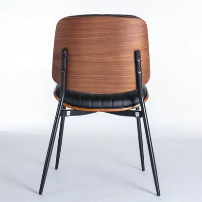 Dining Chairs Set Of 2 Mid Century Modern Retro Faux Leather Chair With Walnut Bentwood Back Upholstered Seat Metal Legs Adjustable Foot For Kitchen Dining Room Chairs
