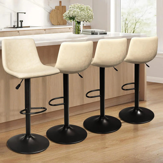 Waleaf Adjustable Swivel Bar Stools Set of 4Counter Height Bar Stools with Back350 LBS PU Leather Bar Stool for Kitchen IslandUpholstered Pub Stools with FootrestArmless Dining Chairs for Bar