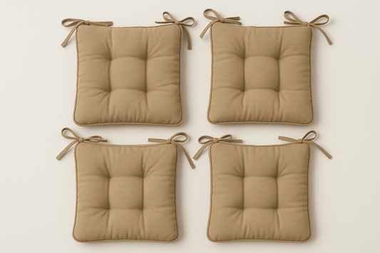 ComfyDine Chair Cushions 16x16 with Ties - Set of 4 Khaki
