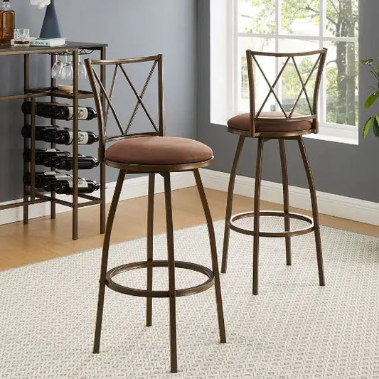 Rustic Brown Bar Chair Duo with Footrest