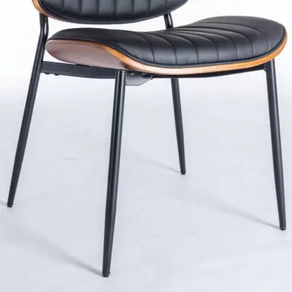 Dining Chairs Set Of 2 Mid Century Modern Retro Faux Leather Chair With Walnut Bentwood Back Upholstered Seat Metal Legs Adjustable Foot For Kitchen Dining Room Chairs