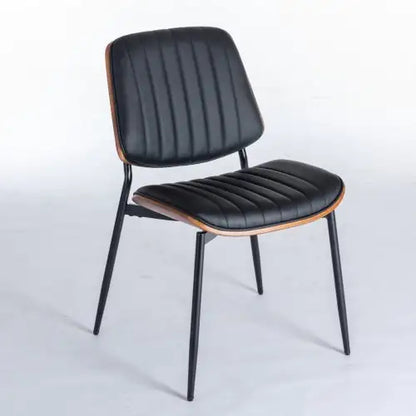 Dining Chairs Set Of 2 Mid Century Modern Retro Faux Leather Chair With Walnut Bentwood Back Upholstered Seat Metal Legs Adjustable Foot For Kitchen Dining Room Chairs