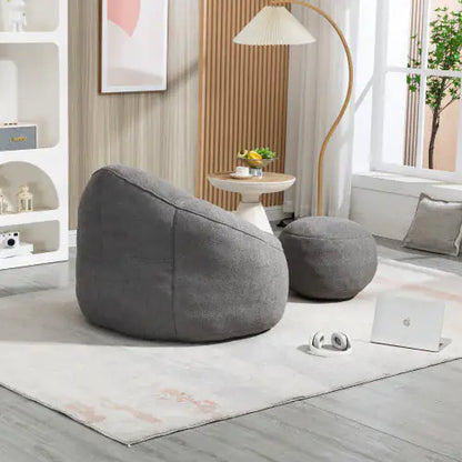 Cozy Grey Bean Bag Chair with Footrest