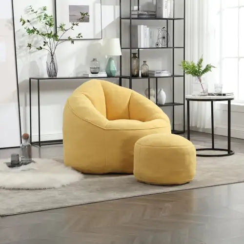 Cozy Yellow Bean Bag Chair with Footrest