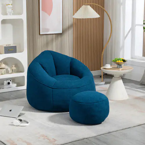 Cozy Blue Bean Bag Chair with Footrest